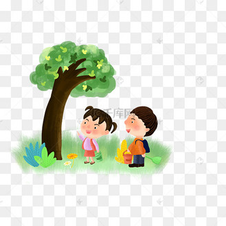 小孩与绿色大树