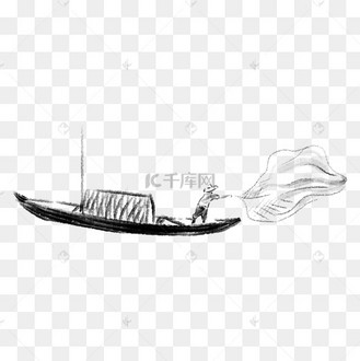 水墨乌篷船捕鱼插画