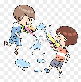 追着奔跑打水仗的孩子