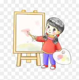 画色彩的小女孩卡通png
