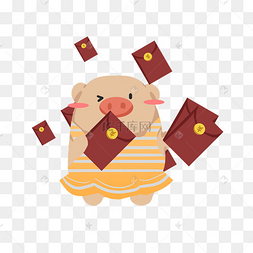 黄色裙子的红包小猪手绘设计图