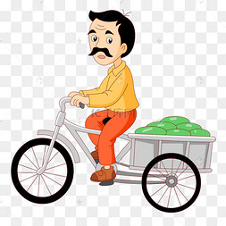 骑着三轮车的老爷爷卡通形象