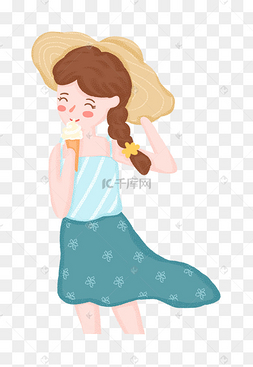 夏天吃冰淇淋的女孩png免抠图