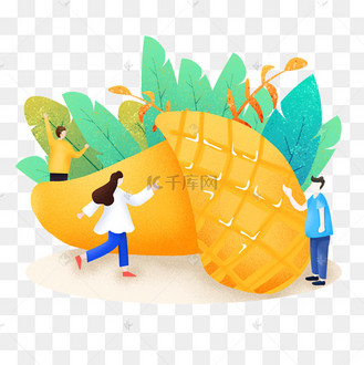 夏日主题扁平插画吃芒果