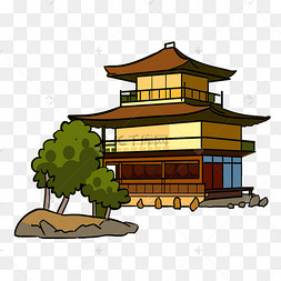 知名建筑京都金阁寺插画