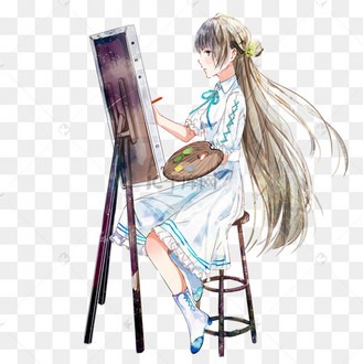 正在画画的卡通美女