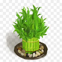 花卉绿色水墨手绘富贵竹盆栽下载 png下载psd矢量手绘卡通花束下载