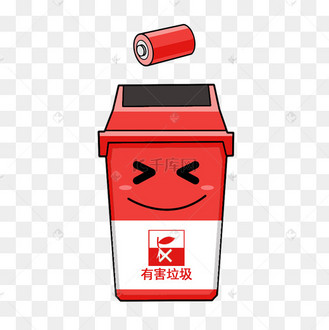 垃圾回收分类红色卡通手绘拟人有害垃圾垃圾桶