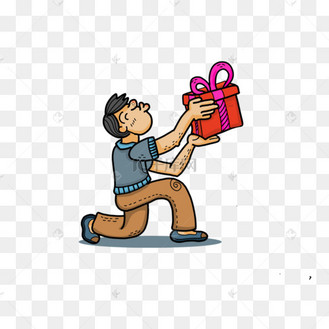 单膝跪地求爱求婚送礼物卡通插画