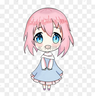 手绘q版人物大眼粉色头发女孩png格式