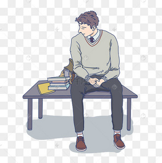 成熟男人坐在长椅上插画