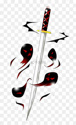 动漫手绘厚涂武器暗黑长刀插画png