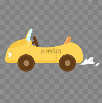 黄色轿车汽车尾气手绘插画psd