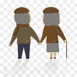 手绘重阳节老人牵手散步插图
