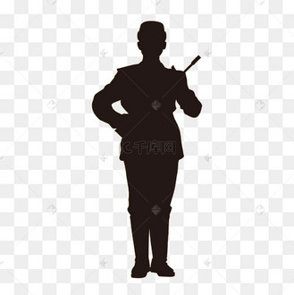 军人女性持枪军姿剪影