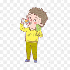 卡通手绘人物喝水擦汗男孩