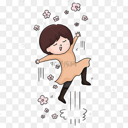 女孩跳起来红花手绘插画psd漫画