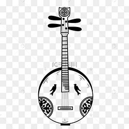 线描月琴乐器插画