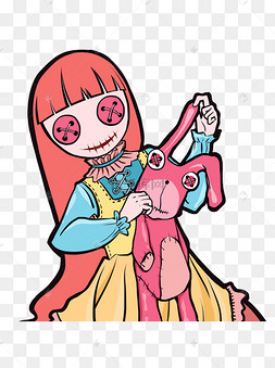 恐怖巫蛊娃娃拿着兔子