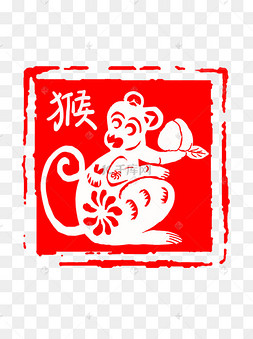 中国风红色古典生肖猴子印章边框