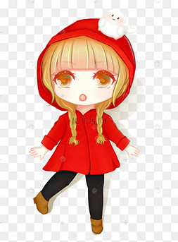 可爱卡通穿红衣服的小女孩