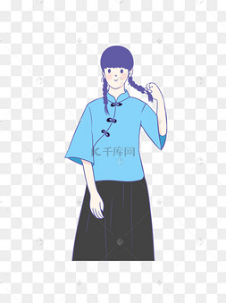 手绘卡通民国风女学生