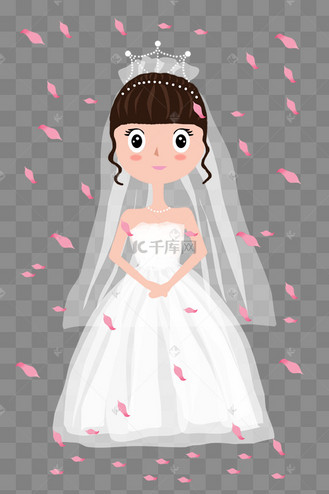 穿白色婚纱戴头纱的新娘png免抠图
