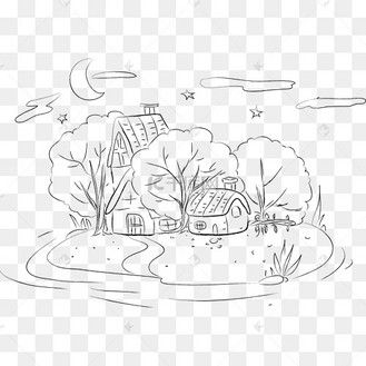 钢笔画黑白线条风景