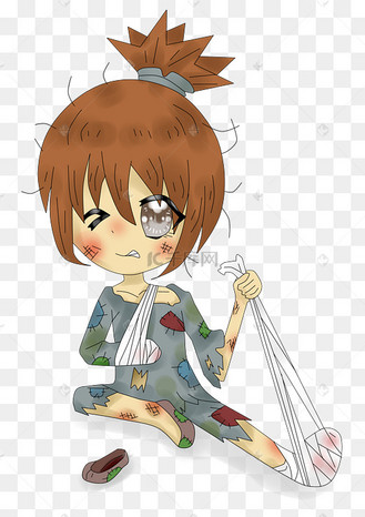 卡通厚涂手绘古风被欺负的小乞丐插画png