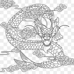 中国神兽青龙祥云手绘线稿