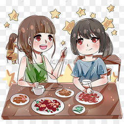 在饭店吃饭的两个女孩