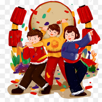 农历新年欢庆人物扭秧歌吹唢呐敲鼓免抠元素