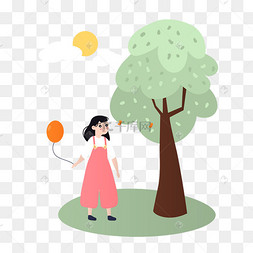 卡通风大树下的小女孩