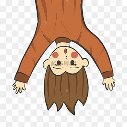 手绘卡通倒着的男孩免抠图