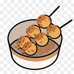 咖喱鱼丸小吃插画撒尿牛丸美食中华美食砂锅鱼丸面黄金脆皮鱼丸手绘