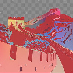长城水墨红色