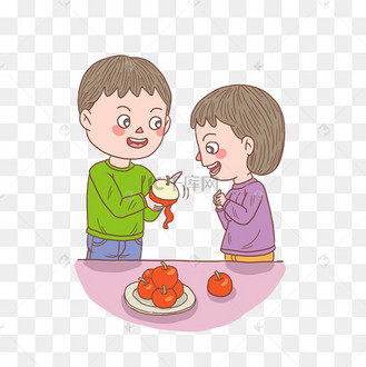 卡通手绘人物夫妻削苹果