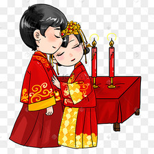 古代古装结婚礼服喜服新郎新娘手绘插画