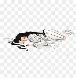 趴着的古装女子白衣裙子手绘png