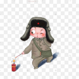 可爱新年小人军大衣复古放鞭炮png春节