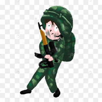 可爱拿枪士兵手绘插画psd