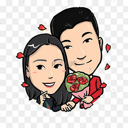 手捧鲜花的情侣q版头像