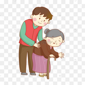 手绘志愿者扶老奶奶过马路免抠png素材