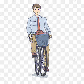 卡通男生骑自行车插画