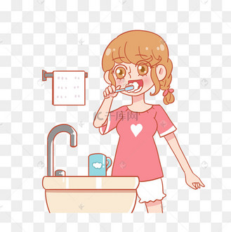 早上刷牙洗脸的女孩