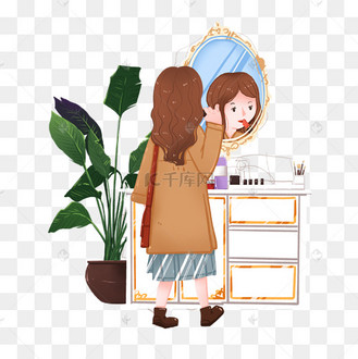 都市生活化妆间对镜化妆的女孩