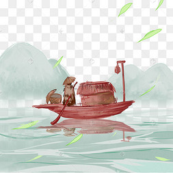古风水墨划船渔夫人物下载 png下载psd水墨古风撑船划船的人边框下载