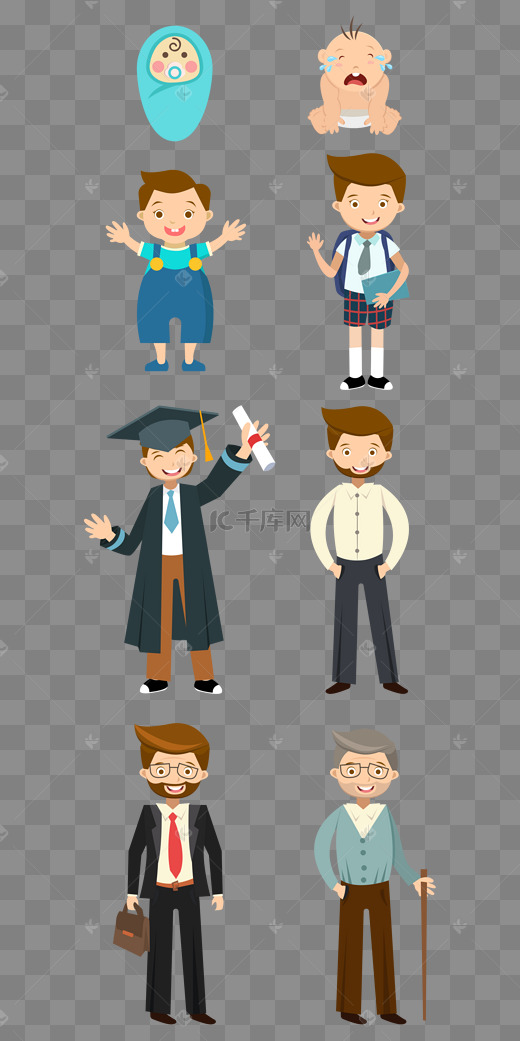 卡通矢量人成长各个阶段免抠png图片