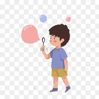卡通手绘吹泡泡的儿童