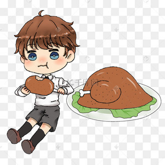 感恩节里吃火鸡腿的小男孩